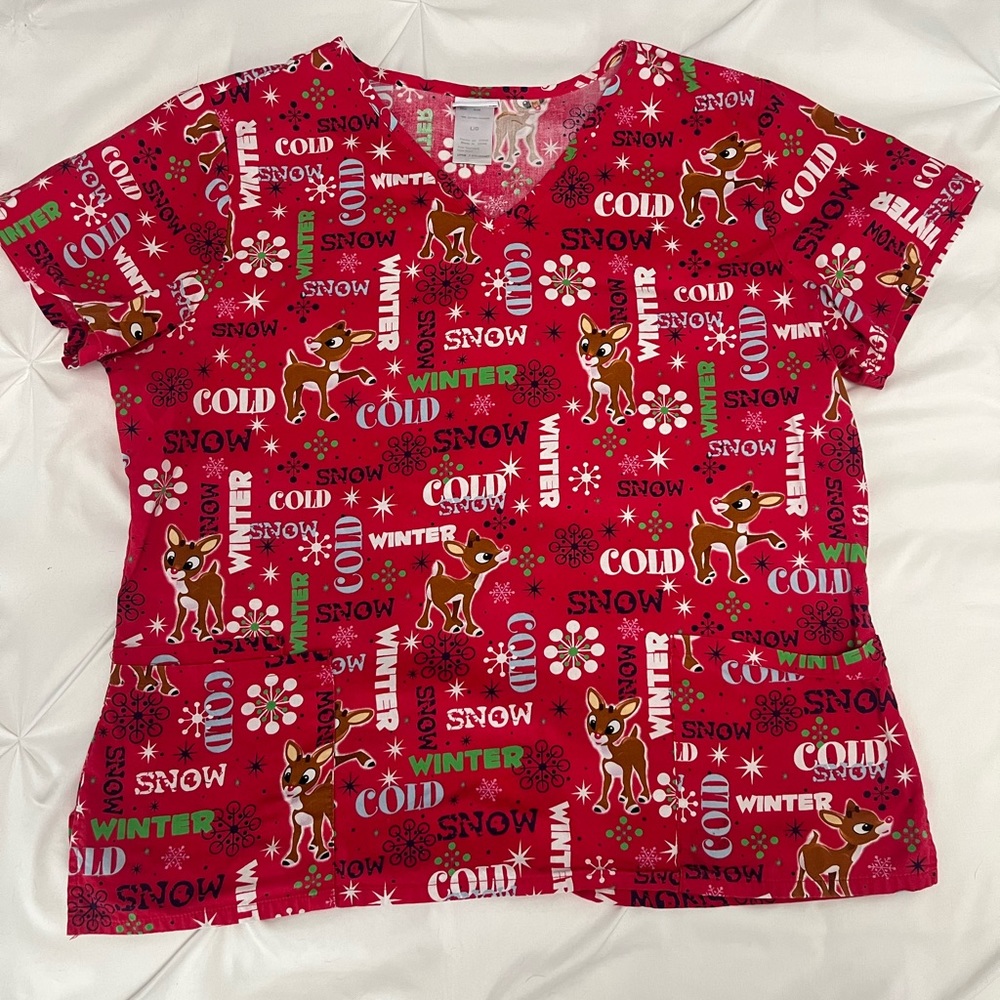 Rudolph the Red-nosed reindeer scrub top size large